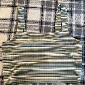 American Eagle Outfitters Green and Cream Striped Tank Top